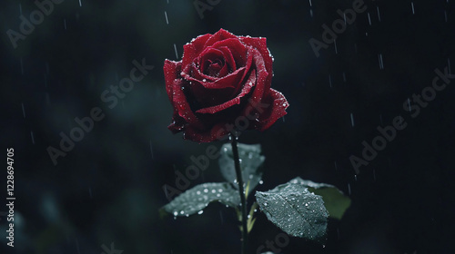 red rose with water drops look like fresh with black background 