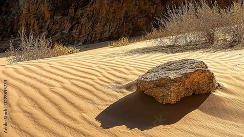 Desert Rock Formation at Sunset: A Breathtaking View of Wadi Rum photo