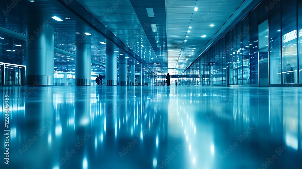Modern building interior showcasing sleek design and reflective surfaces Modern building interior showcasing sleek design and reflective surfaces