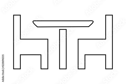 Simple Outline of a Table and Two Chairs on white background