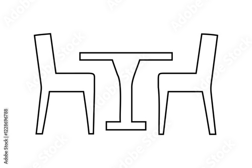 Simple Outline of a Table and Two Chairs on white background