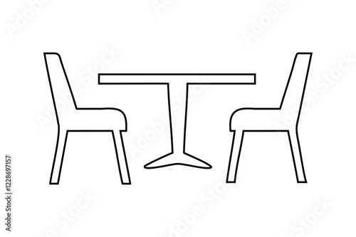 Simple Outline of a Table and Two Chairs on white background