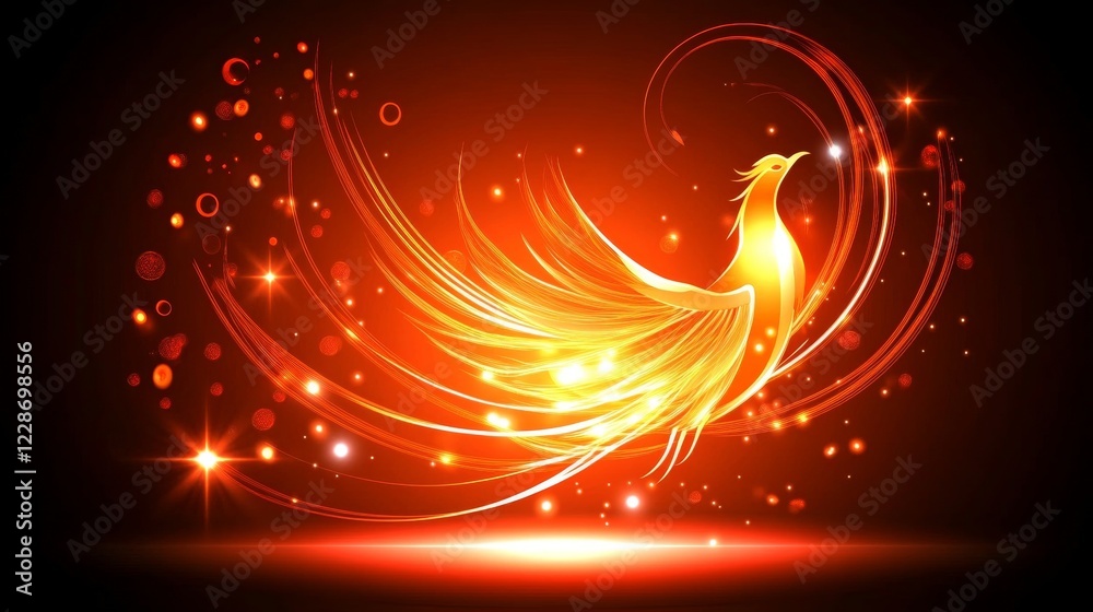 Fototapeta premium Fiery Phoenix Bird Rising in Glowing Embers
