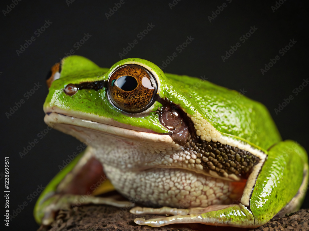 green frog on black