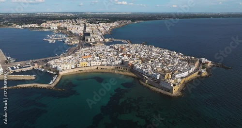 Gallipoli Town, Beach and Marina In Apulia, Italy. - aerial shot