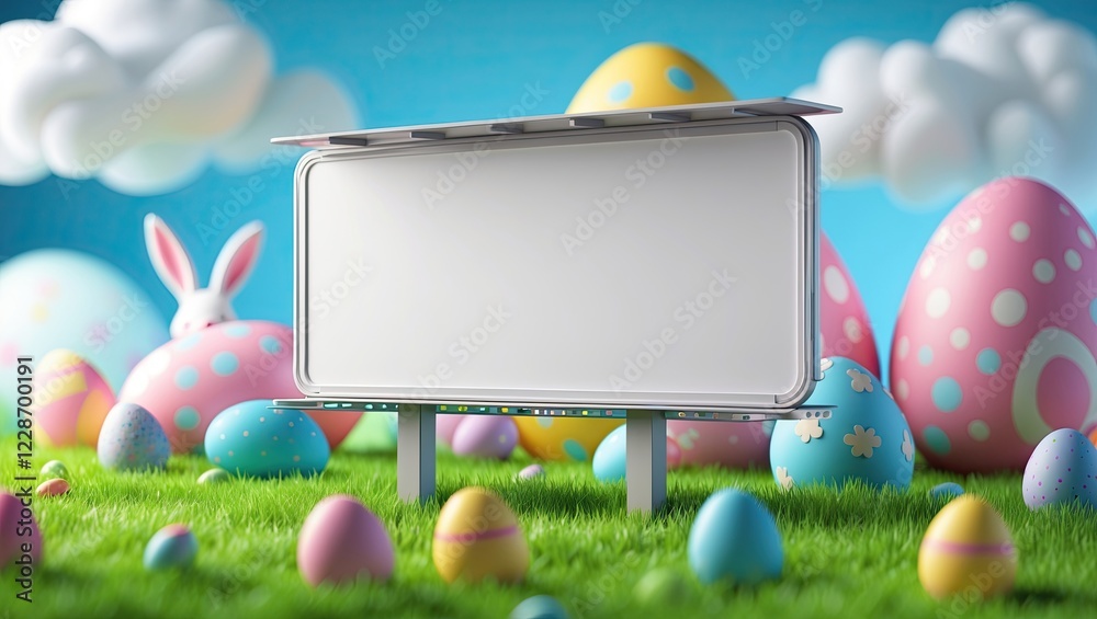 Mockup blank billboard white space on easter theme Mockup blank billboard white space on easter theme
