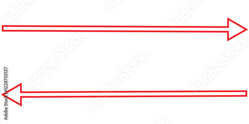 Long arrow icon isolated. Long arrow vector, icon. Red, Black and Blue horizontal arrow. Right and Left long arrow vector icon.