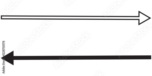 Long arrow icon isolated. Long arrow vector, icon. Red, Black and Blue horizontal arrow. Right and Left long arrow vector icon.