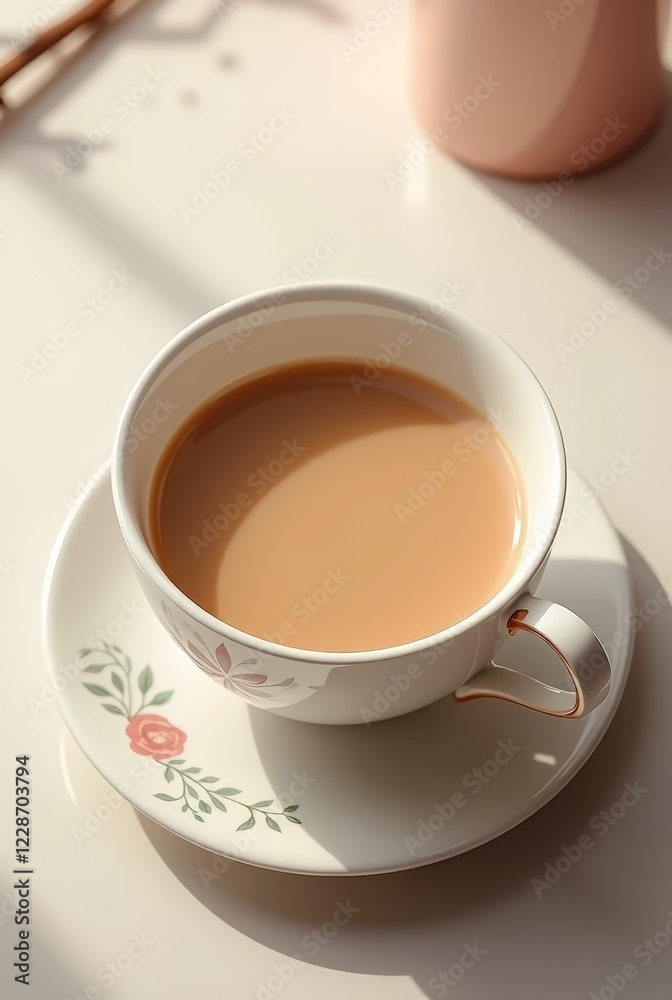 Image features a beautifully lit cup of tea in a white ceramic cup with a handle. Image features a beautifully lit cup of tea in a white ceramic cup with a handle.