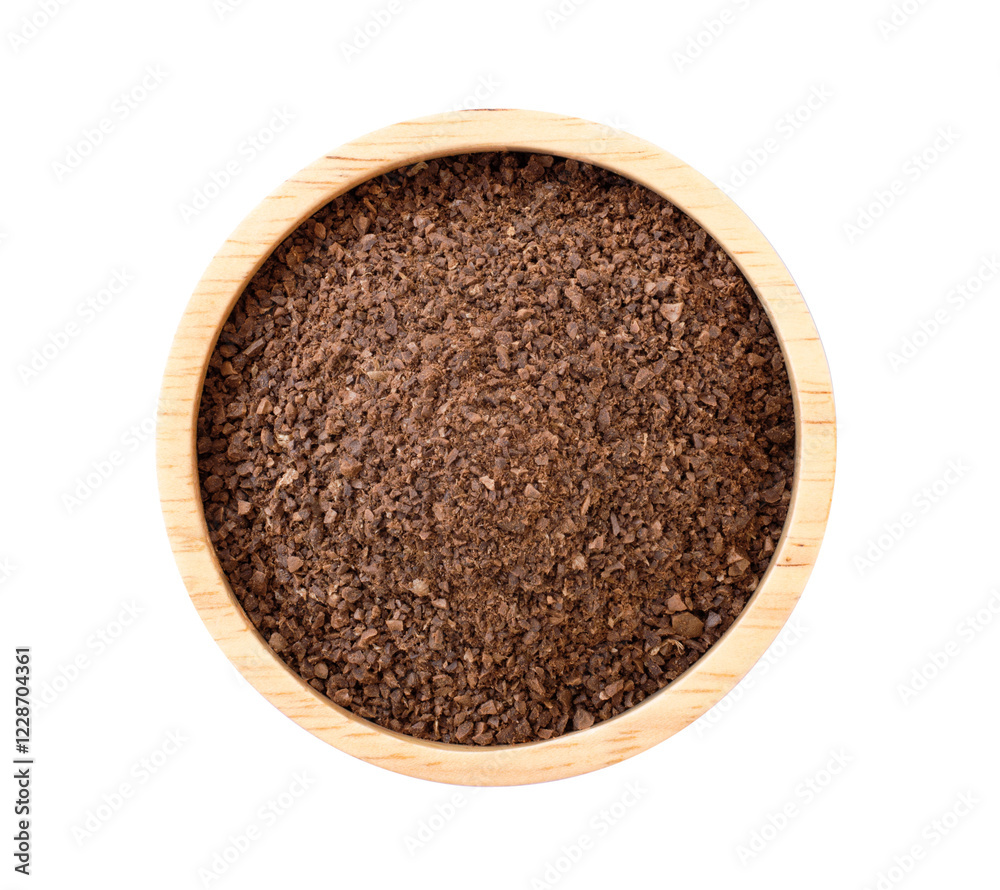 Ground coffee or instant coffee in bowl isolated Ground coffee or instant coffee in bowl isolated