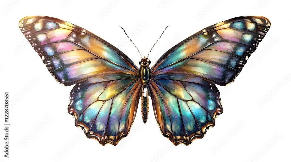 Obraz premium Colorful butterfly with intricate patterns, isolated on a white background.