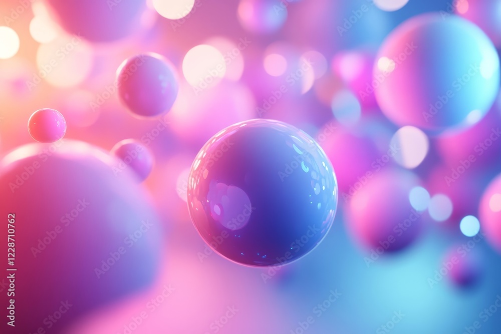 Abstract 3D rendering of cascading spheres glowing with soft hues., Generative AI Abstract 3D rendering of cascading spheres glowing with soft hues., Generative AI