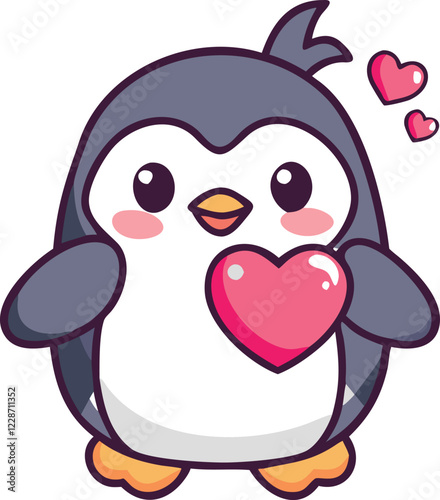  Kawaii Penguin Valentine’s Day – Cute Love-Themed Cartoon Illustration