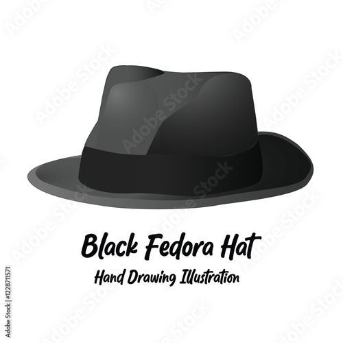Black Fedora Hat Hand Drawing Illustration Vol 01