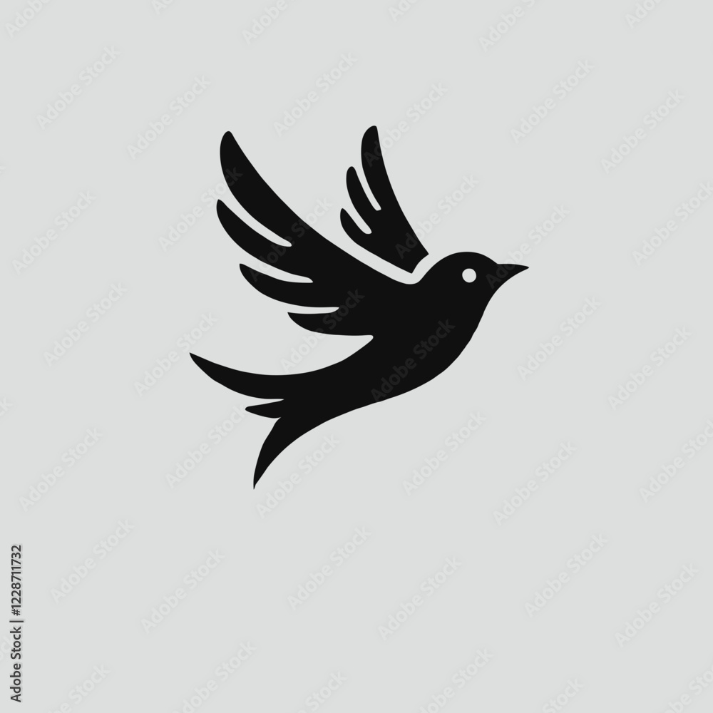 Fototapeta premium Flying Bird Silhouette in black on a white background