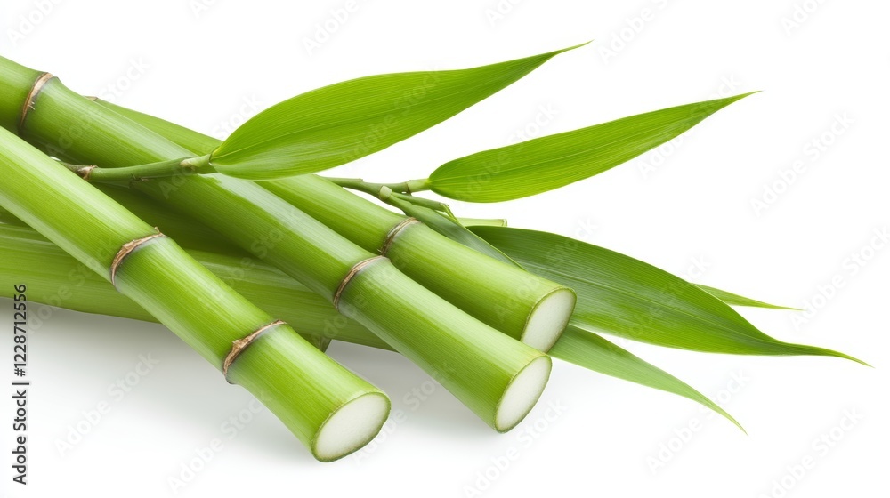 Obraz premium Fresh Green Bamboo Stalks and Leaves Isolated