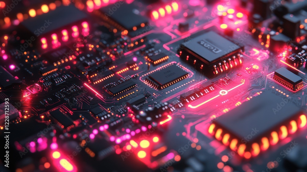 Glowing Circuit Board: A Close-Up of Electronic Components Glowing Circuit Board: A Close-Up of Electronic Components