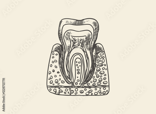 Illustration of an Human Tooth Anatomy Hand Drawn