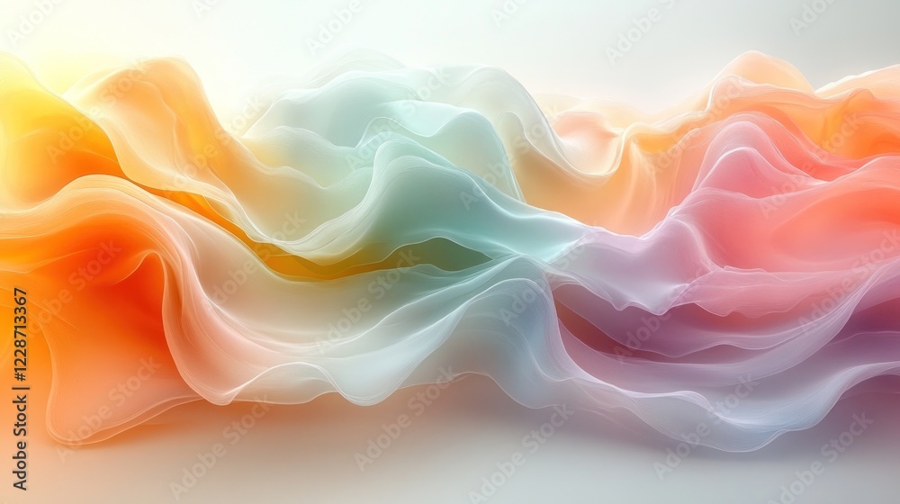 Fototapeta premium Colorful Flowing Fabric Waves Creating Serene Background Effect