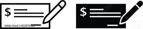 Payment check icon in flat and line style set. vector for apps or website bank cheque symbol. paycheck sign in black Bank Check related glyph icon. Isolated on transparent background.