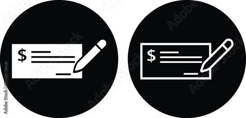 Payment check icon in flat style set. vector for apps or website bank cheque symbol. paycheck sign in black Bank Check related glyph icon. Isolated on transparent background.