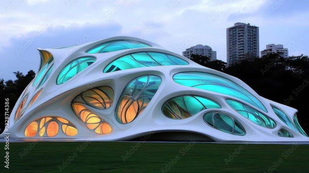 Obraz premium Futuristic Biomorphic Building Design Architectural Masterpiece