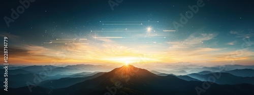 Sunrise Over Mountain Landscape with Starry Sky