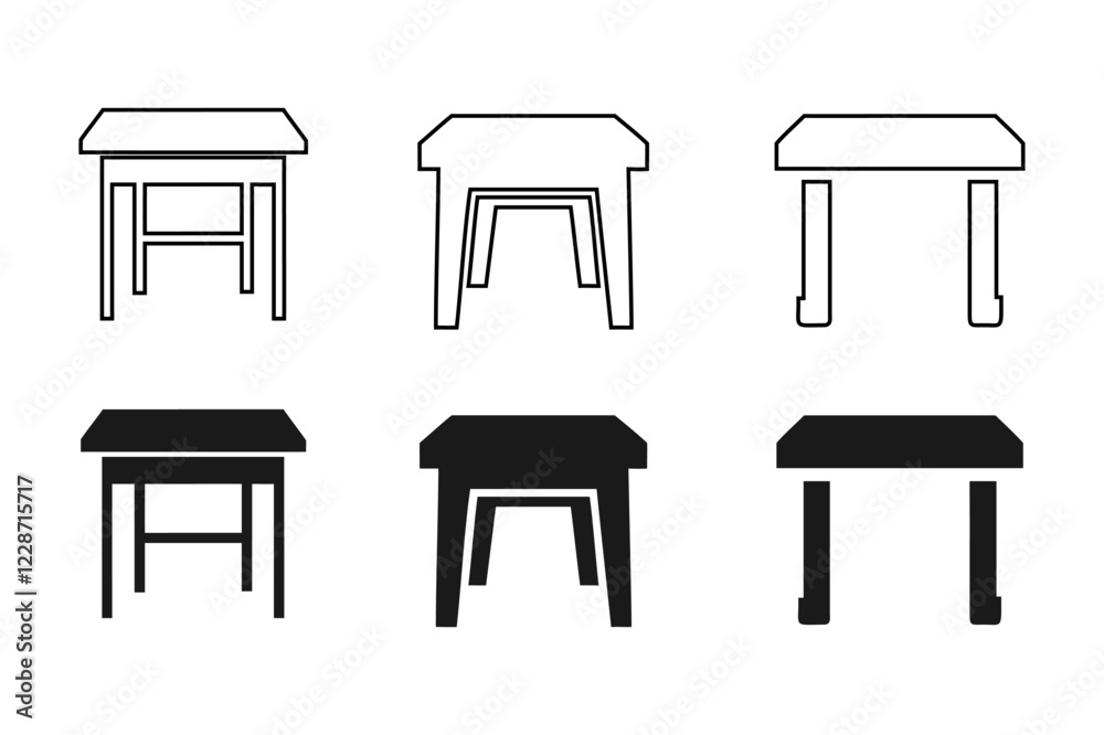 Vector Illustration of Various Tables in Outline and Solid Styles Vector Illustration of Various Tables in Outline and Solid Styles