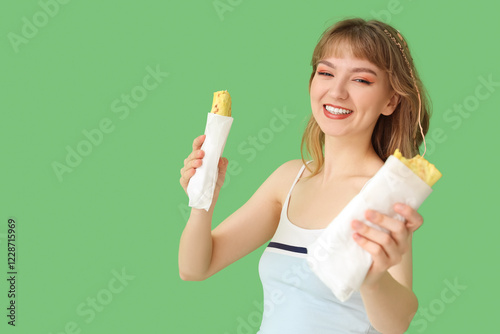 Young woman with tasty sand...
