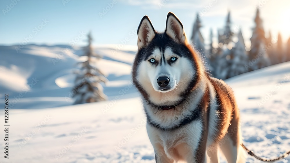 Naklejka premium Siberian Husky. dog pulling a sled