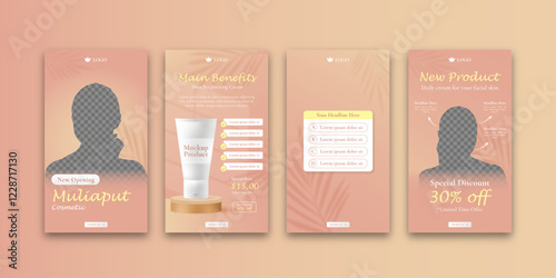 Beauty Cosmetics Social Media Stories Template Light Brown Background