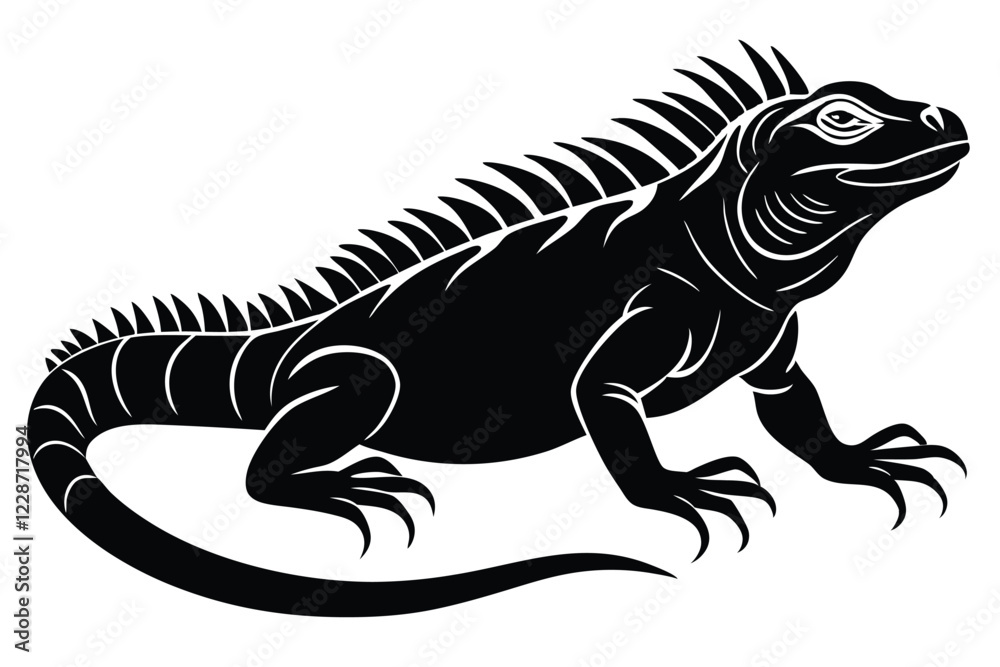 Fototapeta premium Iguana black and white illustration isolated on white background
