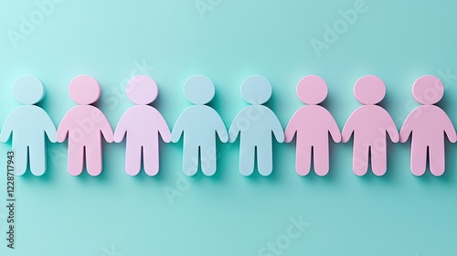 Wallpaper Mural Pastel figures holding hands, unity concept, light blue background, teamwork Torontodigital.ca