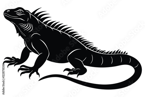 Iguana black and white illustration isolated on white background