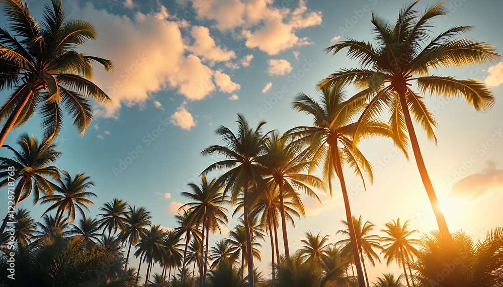Obraz premium Sunset Palm Trees Tropical Beach Paradise Landscape
