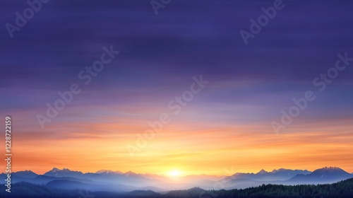 Serene sunrise paints majestic mountains with warm golden light. AI Generated
