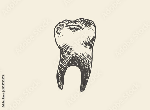 Illustration of an Human Tooth Premolar Hand Drawn