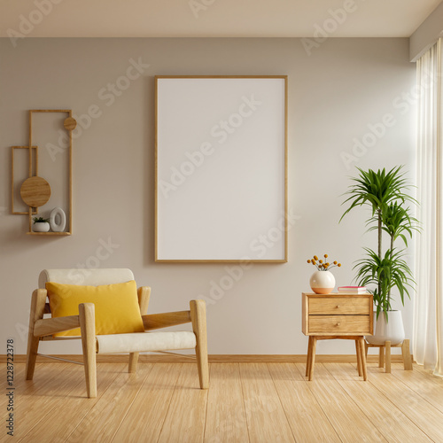 Fototapeta Naklejka Na Ścianę i Meble -  Mockup poster frame in living room interior and accessories,Living room wall poster mockup- 3D rendering