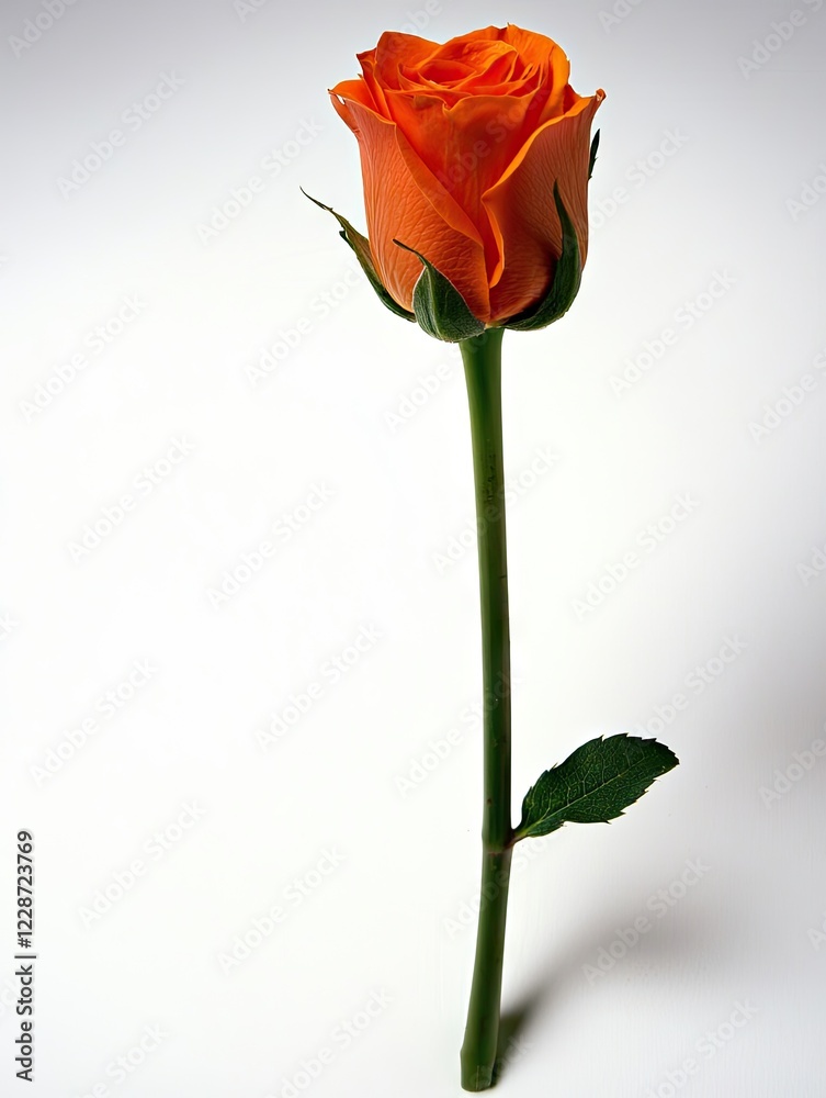Single orange rose, studio shot, simple background, romantic Single orange rose, studio shot, simple background, romantic