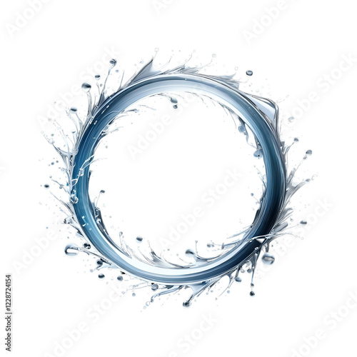 Blue Water Splash Circle Frame on Transparent Background - Dynamic Liquid Ring for Logo Design, Product Display and Creative Projects