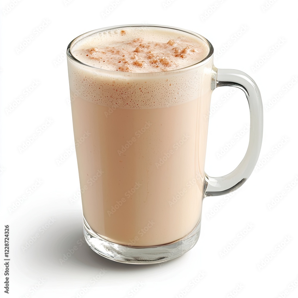 Creamy latte in glass mug, isolated on white, for cafe menu Creamy latte in glass mug, isolated on white, for cafe menu