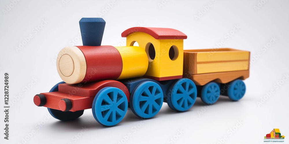Kinderspielzeug. Lokomotive aus Holz. Dekoration und Spielzeug für Kleinkinder Kinderspielzeug. Lokomotive aus Holz. Dekoration und Spielzeug für Kleinkinder