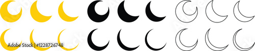 Moon and Crescent Icon in flat, line Set Vector Design for apps or website isolated on transparent background moon Lunar phases, cycles vector clipart. New, Full Moon, Waning Crescent