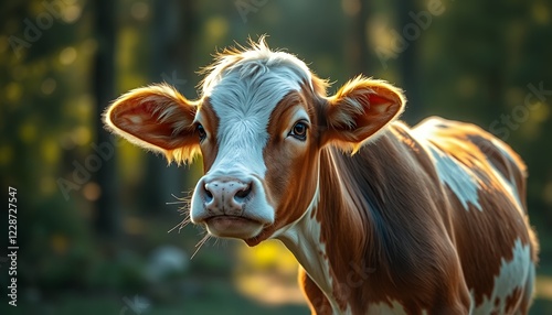 Adorable Young Calf in Sunny Pasture