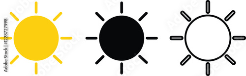 Sun and Crescent Icon in flat, line Set Vector Design for apps or website isolated on transparent background sun Lunar phases, cycles vector clipart. New, Full sun, Waning Crescent