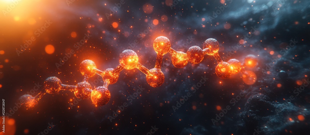 Fototapeta premium Glowing molecule chain in dark space.