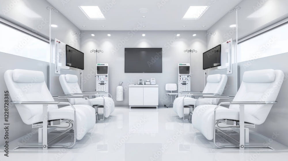 State-of-the-Art Dialysis Room in a Modern Hospital Setting with High-Tech Equipment and Comfortable Furnishings State-of-the-Art Dialysis Room in a Modern Hospital Setting with High-Tech Equipment and Comfortable Furnishings