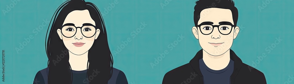 Young couple portrait, teal background, website avatar Young couple portrait, teal background, website avatar
