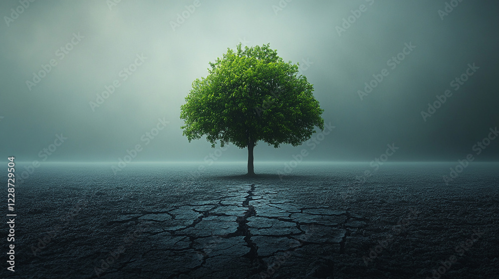 A lone tree stands between cracked dry soil and lush green grass symbolizing climate change with minimalism bright tones and blurred background, empty caption space on the side
A lone tree stands between cracked dry soil and lush green grass symbolizing climate change with minimalism bright tones and blurred background, empty caption space on the side