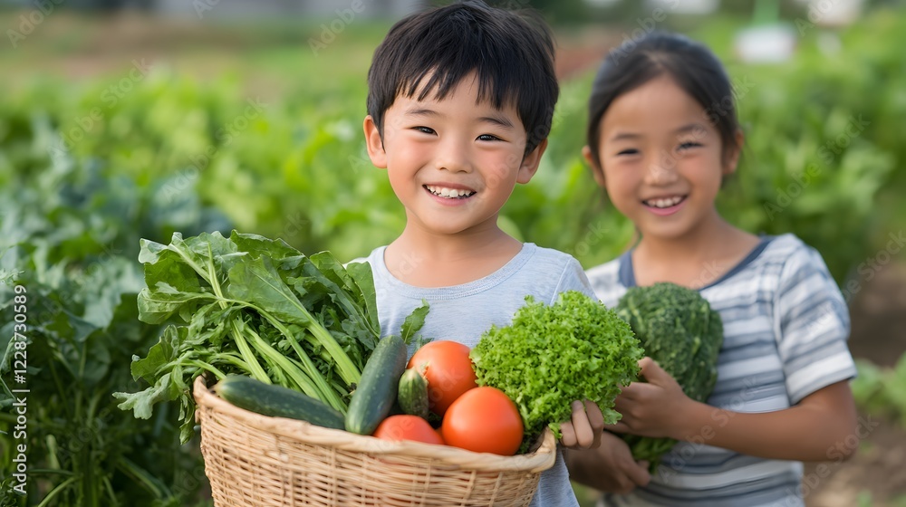 Children overjoyed to harvest vegetables from the field, Generative AI Children overjoyed to harvest vegetables from the field, Generative AI